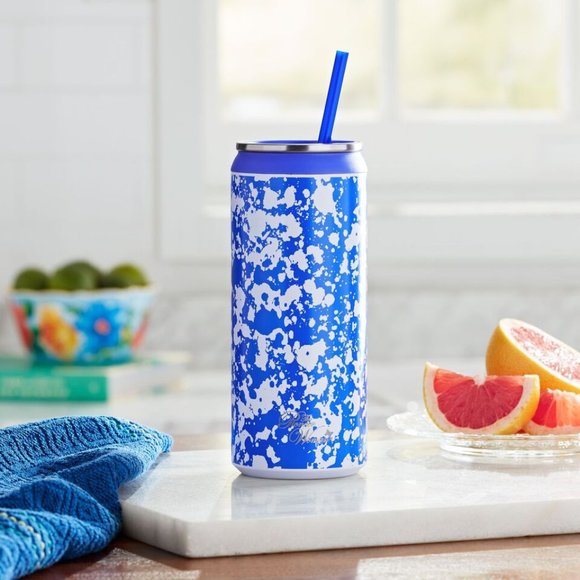 The Pioneer Woman Blue Splatter Print Cobalt Blue Can Cooler Tumbler - Picture 2 of 4